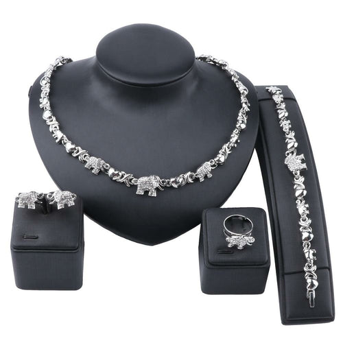 African Jewelry Elephant Crystal Necklace Earrings Dubai Gold Jewelry